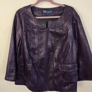 Susan Graver Style jacket size 1X faux reptile purple zip front fully lined